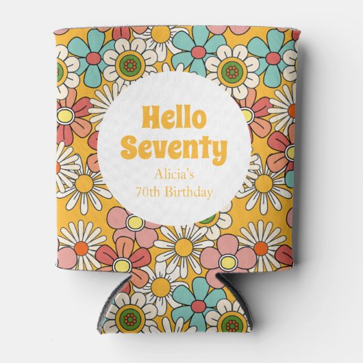 レトロヒッパイグルービーフラワーハローセブン誕生日 缶クーラー (正面)