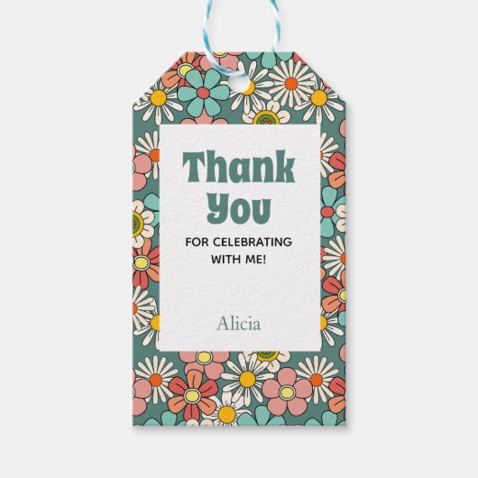 レトロヒッパイグルービーフラワーハローフィフティ誕生日 ギフトタグ (正面)