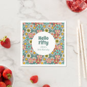 レトロヒッパイグルービーフラワーハローフィフティ誕生日 スタンダードカクテルナプキン (インサイチュ)