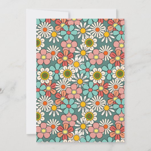 レトロヒッパイグルービーフラワーハローフィフティ誕生日 招待状 (裏面)