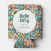 レトロヒッパイグルービーフラワーハローフィフティ誕生日 缶クーラー (裏面)