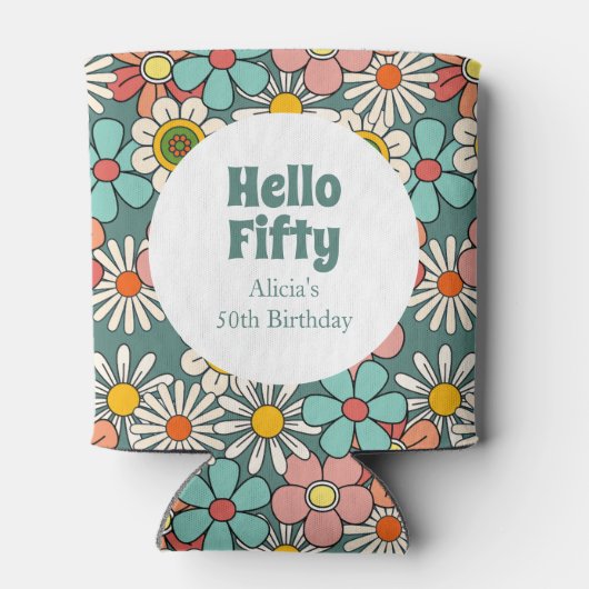 レトロヒッパイグルービーフラワーハローフィフティ誕生日 缶クーラー (裏面)