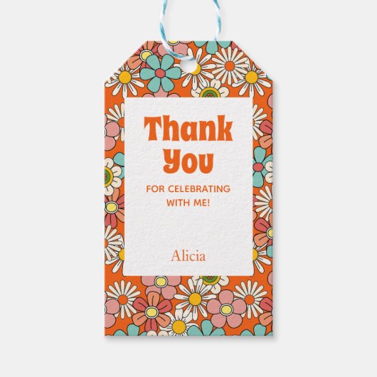 レトロヒッパイグルービーフラワーハローフォーティ誕生日 ギフトタグ (正面)