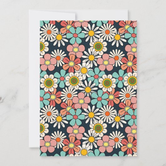 レトロヒッパイグルービーフラワーハロー八十誕生日 招待状 (裏面)