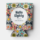 レトロヒッパイグルービーフラワーハロー八十誕生日 缶クーラー (正面)