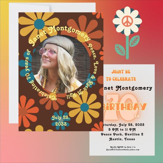 レトロヒッパイサンライズピース70thフォト誕生日 スタンダードランチョンナプキン