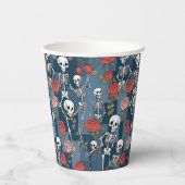レトロヒッパイデニムパッチワークのスケルトンとバラ 紙コップ (裏面)
