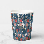 レトロヒッパイデニムパッチワークのスケルトンとバラ 紙コップ (右)