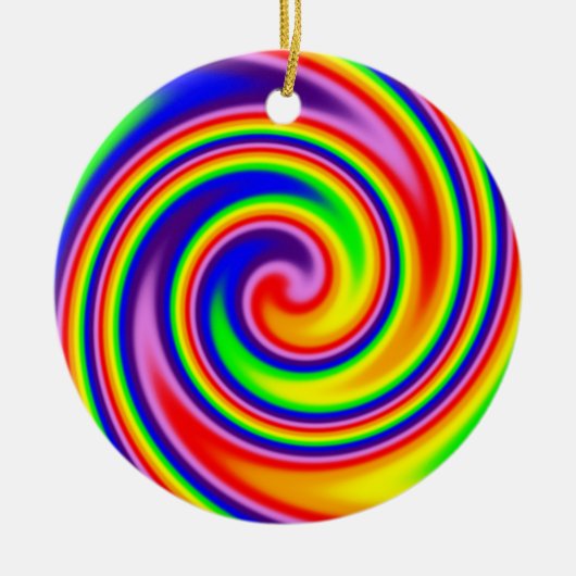 レトロヒッパイハッピーレインボーカラーズソフトスパイラル セラミックオーナメント (正面)