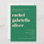 レトロヒッパイピースフラワーグリーンピンクバルミツワー 招待状 (正面)