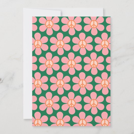 レトロヒッパイピースフラワーグリーンピンクベビーシャワー 招待状 (裏面)