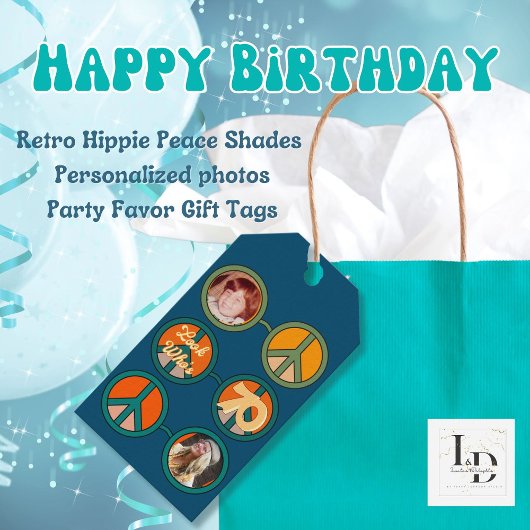 レトロヒッパイピースメガネ2フォト誕生日 ギフトタグ