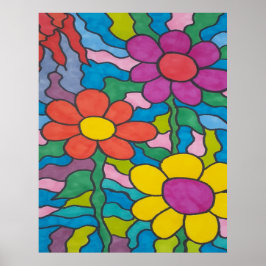 レトロヒッパイフラワーアート ポスター
