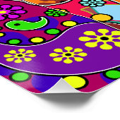 レトロヒッパイフラワーパワーペイズリーキャットアーポップ・アートのト ポスター (コーナー)