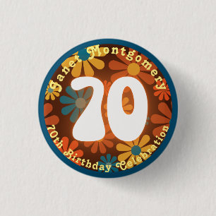 レトロヒッパイフラワーパワー70誕生日 缶バッジ