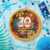 レトロヒッパイフラワー70誕生日 ペーパープレート (パーティー)