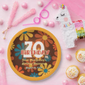 レトロヒッパイフラワー70誕生日 ペーパープレート (パーティー)