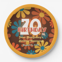 レトロヒッパイフラワー70誕生日 ペーパープレート