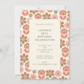 レトロヒッパイボホ70sフラワーピンク誕生日パーティー 招待状 (正面)