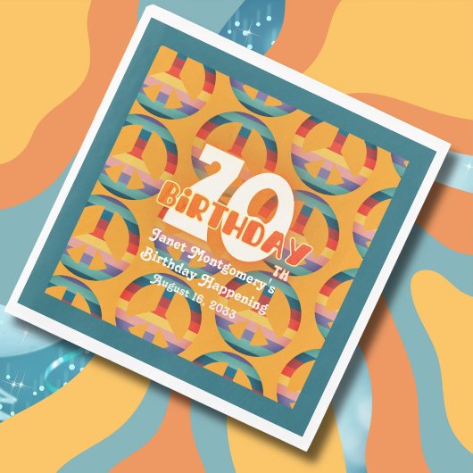 レトロヒッパイレインボーピースサイン70誕生日 スタンダードランチョンナプキン