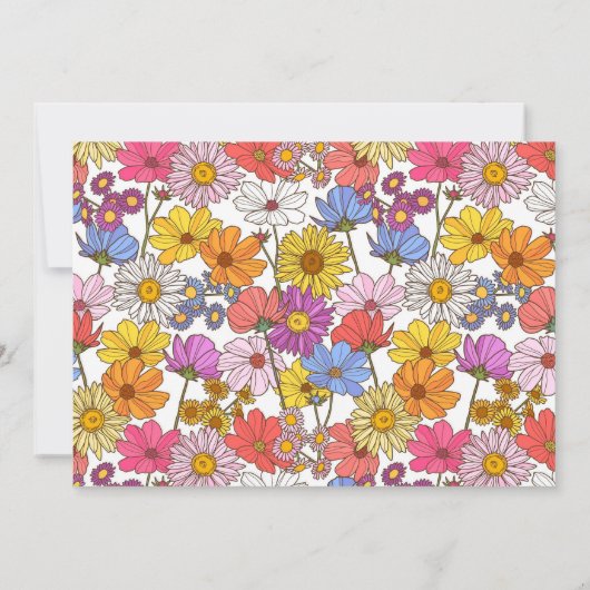 レトロヒッパイレインボーフラワーガーデンブライダルシャワー 招待状 (裏面)