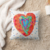 レトロヒッパイレッドピンクターコイズ水彩ハート クッション (ブランケット)