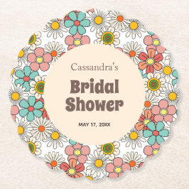 レトロヒッピーのグルーヴィーフラワーブライダルシャワー ペーパーコースター