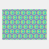 レトロヒッピーの平和サインのパターン（青） ラッピングペーパーシート (正面)