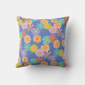 レトロヒッピーの花模様(青) クッション (裏面)