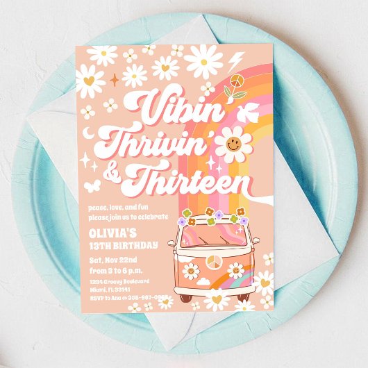 レトロヒッピーの誕生日招待状 招待状