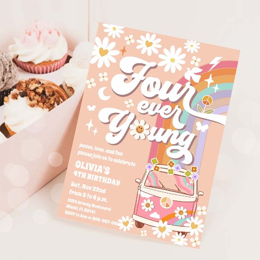 レトロヒッピーの誕生日招待状 招待状