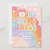レトロヒッピーの3歳誕生日招待状 招待状 (正面)