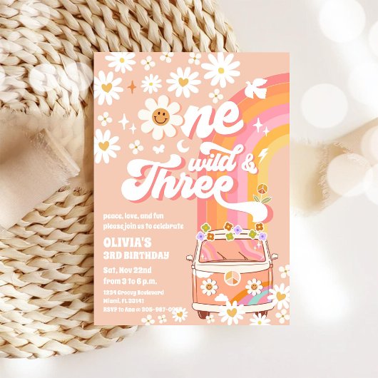 レトロヒッピーの3歳誕生日招待状 招待状