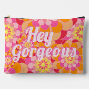 レトロヒッピーオレンジピンクの花 HEY GORGEOUS アクセサリーポーチ