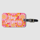 レトロヒッピーオレンジ色ピンクの花ヘイゴージャス ラゲッジタグ (正面横)