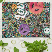 レトロヒッピーカラフルサークル60sパターン キッチンタオル (折り畳み)