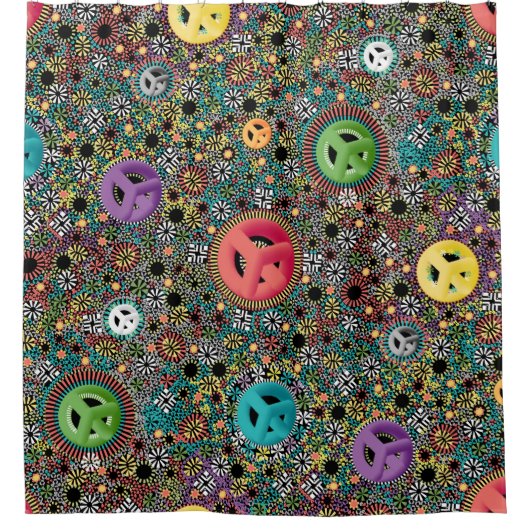 レトロヒッピーカラフルサークル60sパターン シャワーカーテン (正面)