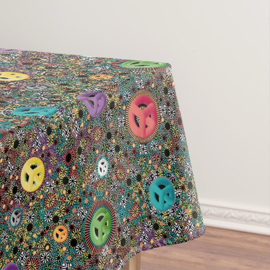 レトロヒッピーカラフルピースサイン60sパターン テーブルクロス (インサイチュ)