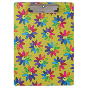 レトロヒッピーカラフル微笑み花模様 クリップボード