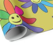 レトロヒッピーカラフル笑顔の花のパターン ラッピングペーパー (ロールコーナー)
