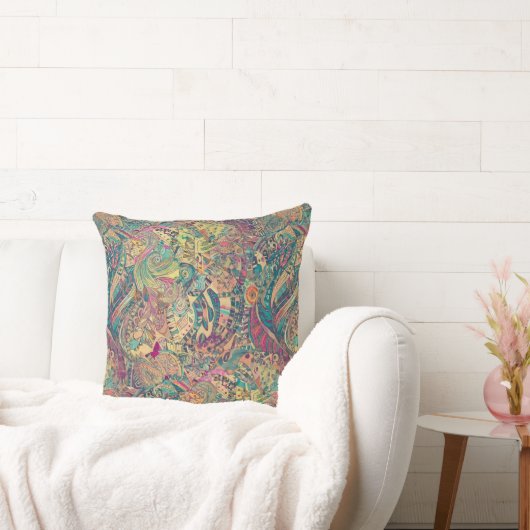 レトロヒッピーカラフル:モサイア装飾用クッション クッション (ソファ)