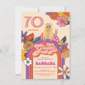レトロヒッピーガール 70's 60's グルービー バースデーパーティー 招待状 (正面)