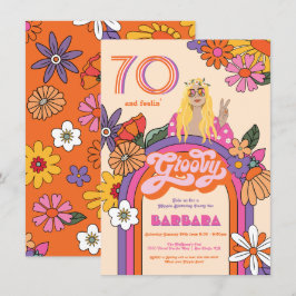 レトロヒッピーガール 70's 60's グルービー バースデーパーティー 招待状