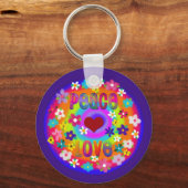 レトロヒッピースタイルピースラブフラワーズレインボー キーホルダー (正面)