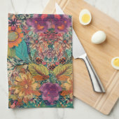 レトロヒッピーデイジーキッチンタオル キッチンタオル (四つ折り)