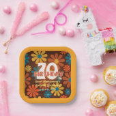 レトロヒッピーパーソナライズされたフラワー70誕生日 ペーパープレート (パーティー)