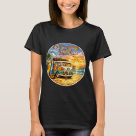 レトロヒッピービーチの夕焼けグラフィック Tシャツ