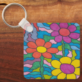 レトロヒッピーフラワーアート  キーホルダー