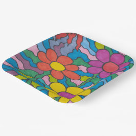 レトロヒッピーフラワーアート ペーパープレート