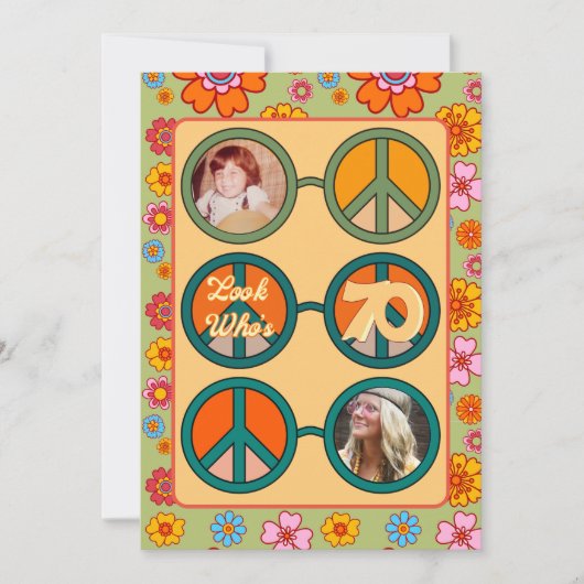 レトロヒッピーベビーブーマーフォト誕生日招待状 招待状 (正面)